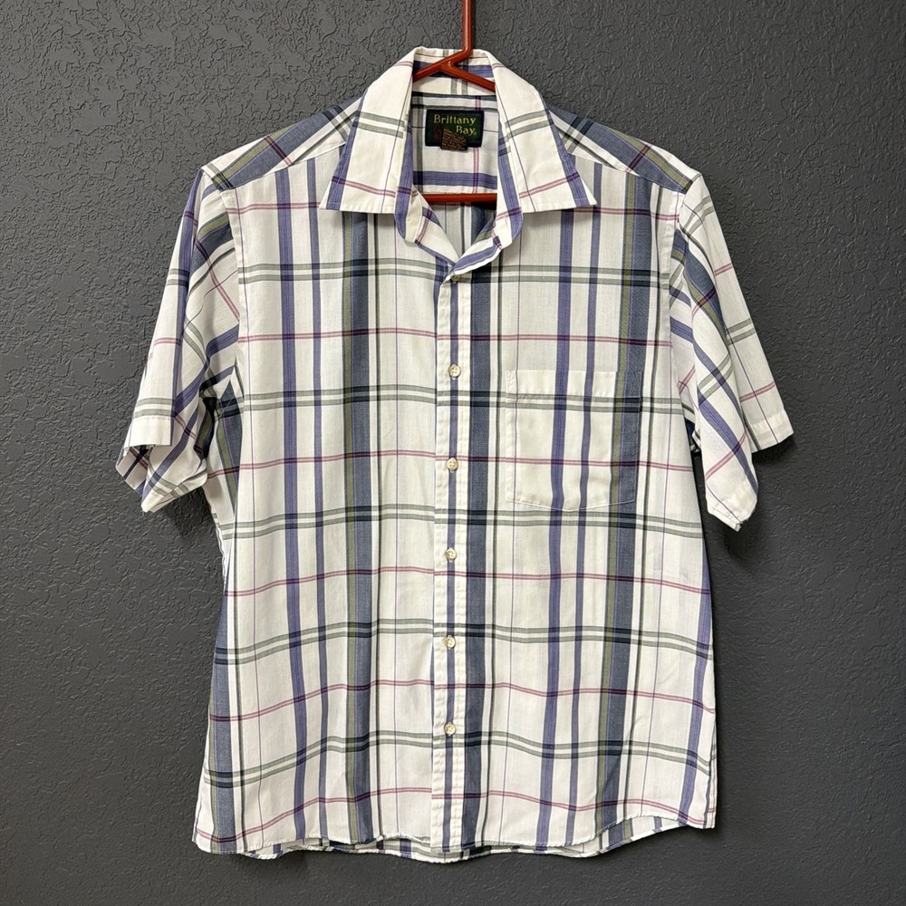 Men's Brittany Bay Multi-Color Striped Short Sleeve Button up Shirt Medium